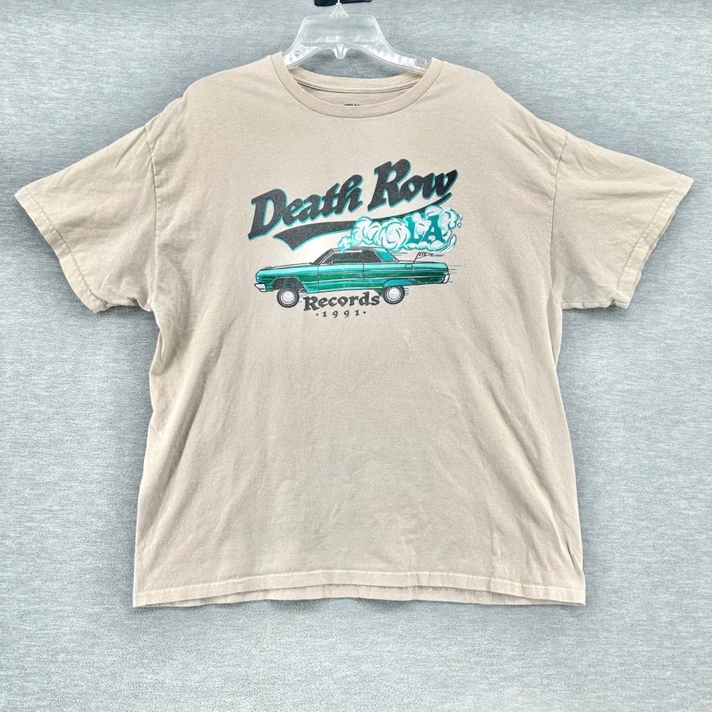 Death Row Records T-Shirt Mens XL Beige Lowrider Graphic LA Rap Tee Short Slv